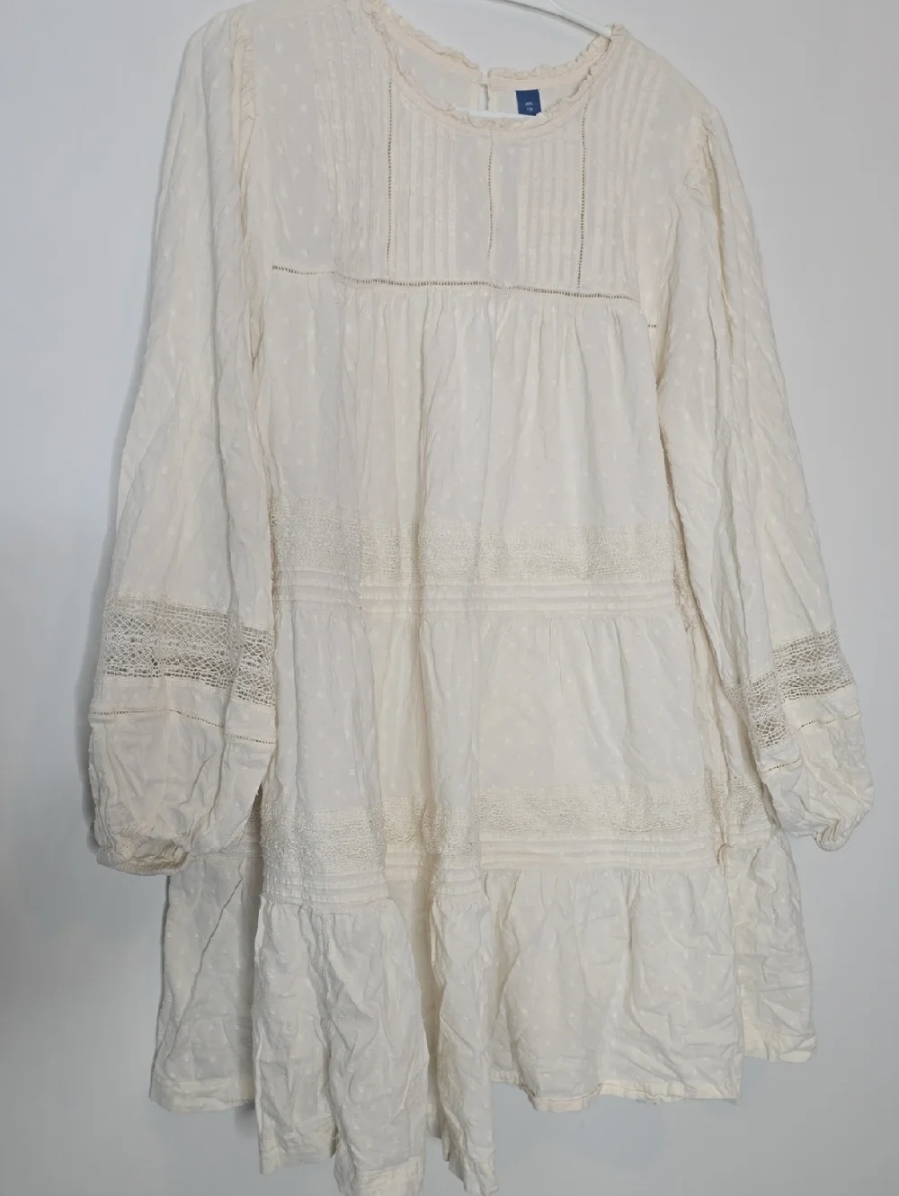 Old Navy Cream Long-Sleeve Lace Tiered Cottagecore Dress - Picture 2 of 10